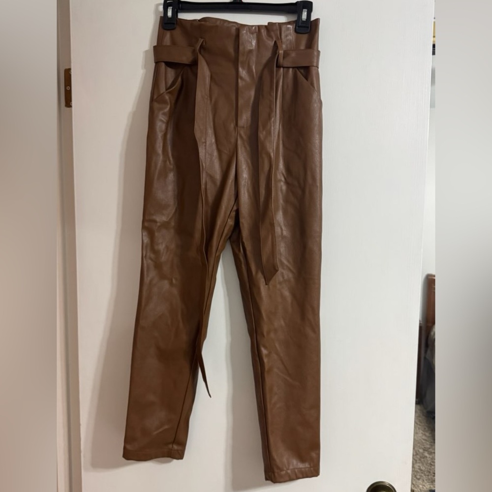 Lucy Paris Brown Leather Dress Pants